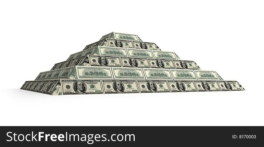 Dollar's financial pyramid, 3d render isolated on white. Dollar's financial pyramid, 3d render isolated on white