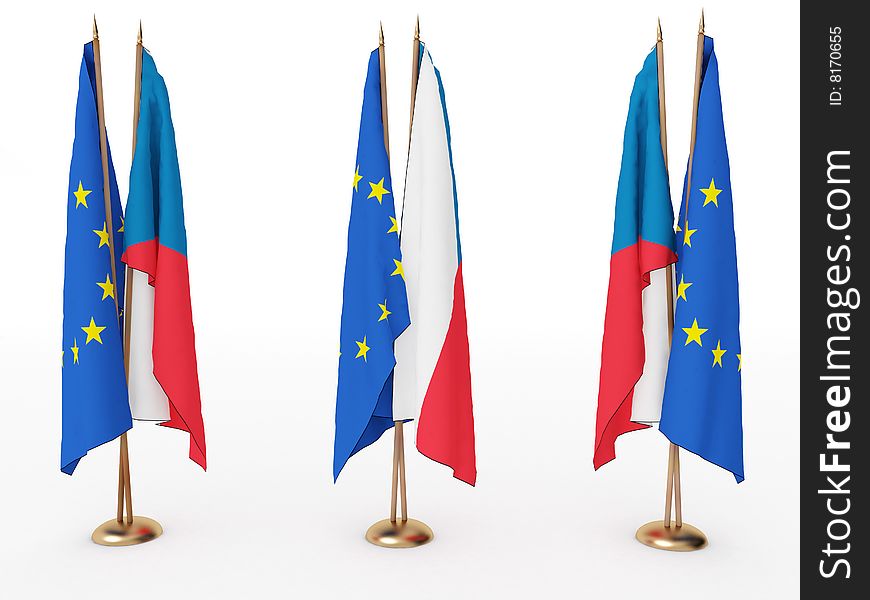 Flags of EU and the Czechia isolated white