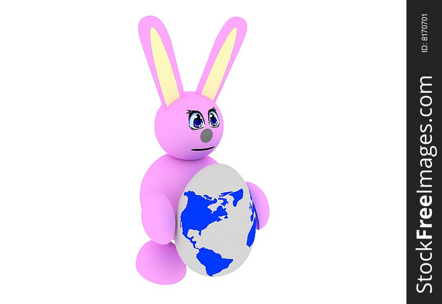 Pink bunny with an earth-textured egg
