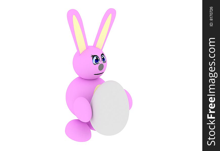 3d render of pink bunny with an egg. Isolated on white background. 3d render of pink bunny with an egg. Isolated on white background.