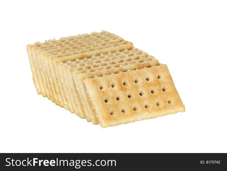Row of crackers isolated on a white background