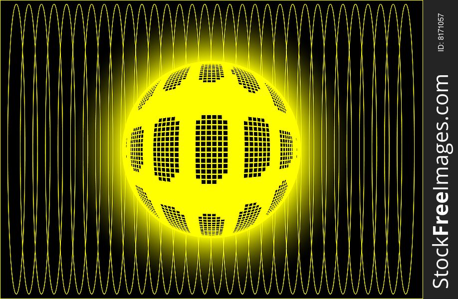 Ball in yellow cosmic web, vector illustration