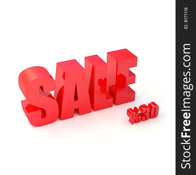 3d Red SALE sign and symbols of percent -30. 3d Red SALE sign and symbols of percent -30
