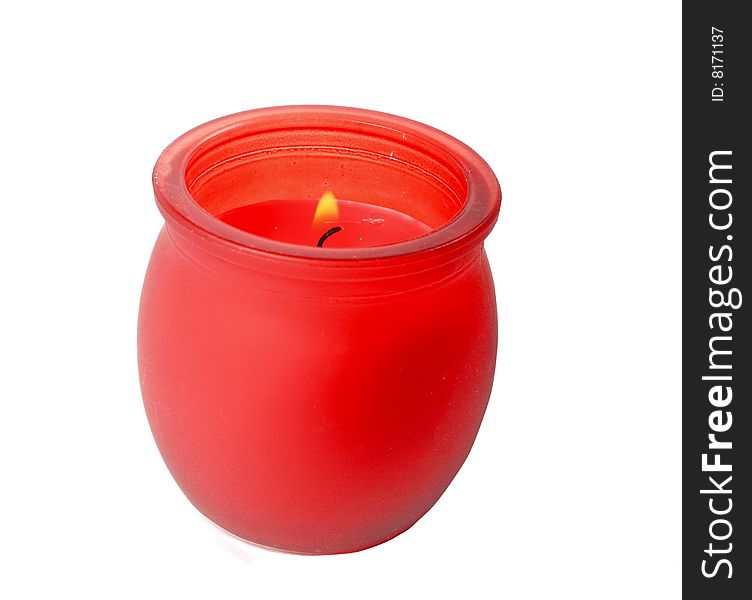 Red pot candle isolated over white