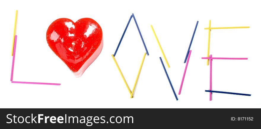 Love by aroma sticks isolated over white
