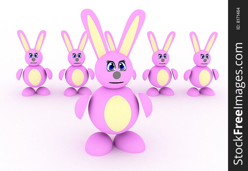 3d render of leader of pink rabbits.