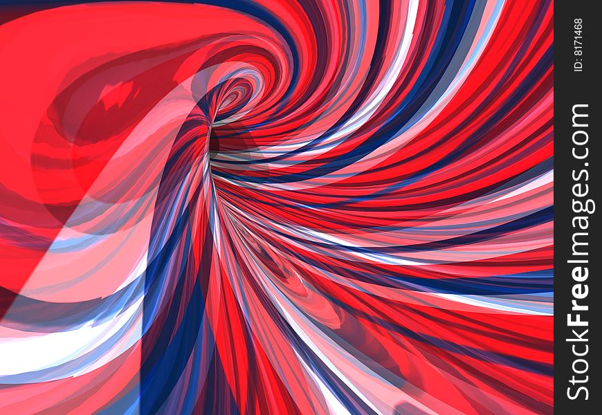 3D Image of red, white and blue lines reflected on a mirrored tube. 3D Image of red, white and blue lines reflected on a mirrored tube.