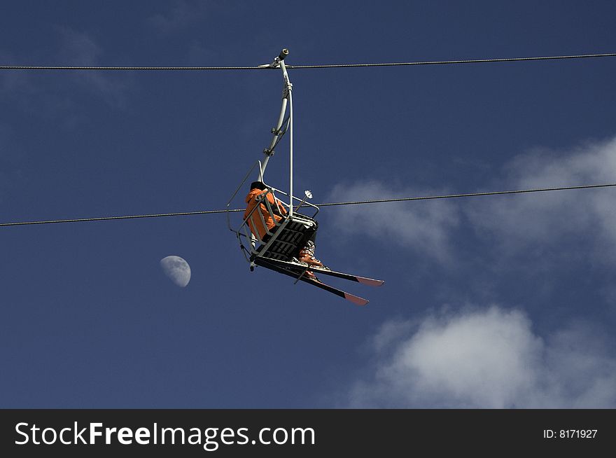 Chairlift and moon