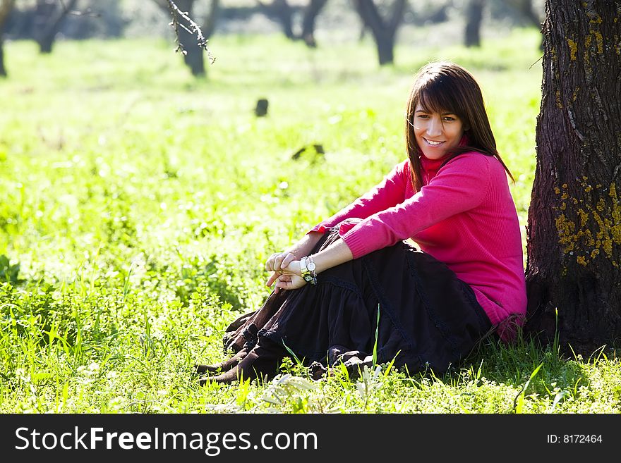 Cheerful Woman In Forest