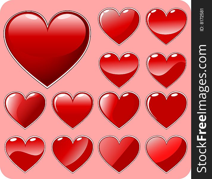 Set of 13 red beautiful hearts - elements for design. Additional vector format in EPS (v.8). Set of 13 red beautiful hearts - elements for design. Additional vector format in EPS (v.8).