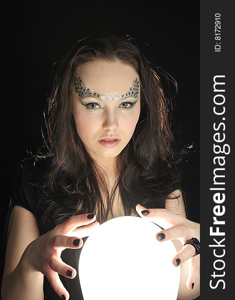 Witch make wishing with a Magic crystal ball