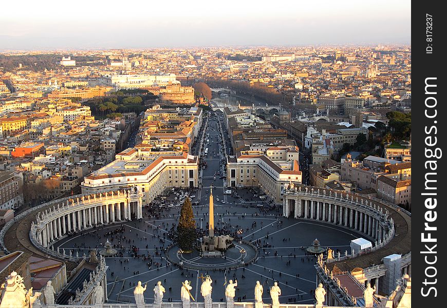 Kind on square San Pietro from the dome of cathedral, Rome, Italy