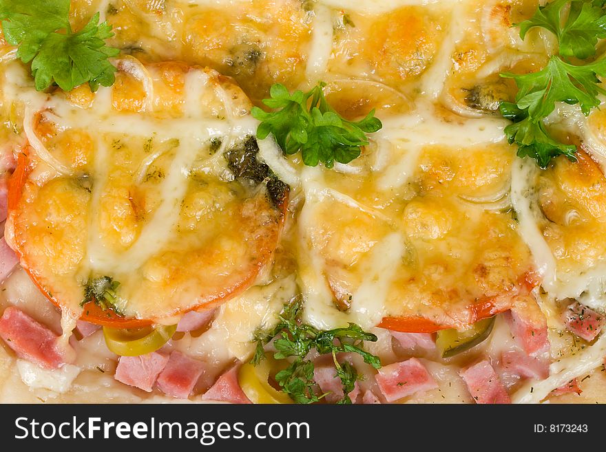 Close-up Pizza With Ham