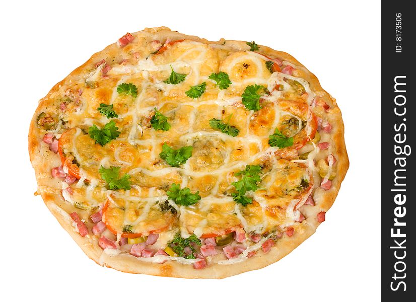 Pizza With Ham Isolated