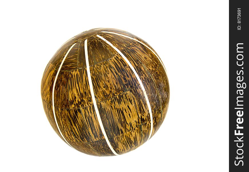 A wooden ball used for interior decoration. On white backgrond. A wooden ball used for interior decoration. On white backgrond