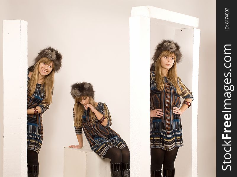 Portrait of the woman in three different images. Portrait of the woman in three different images