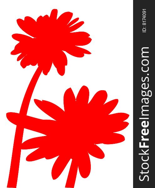 Silhouettes of daisies in red on a white background. Silhouettes of daisies in red on a white background.