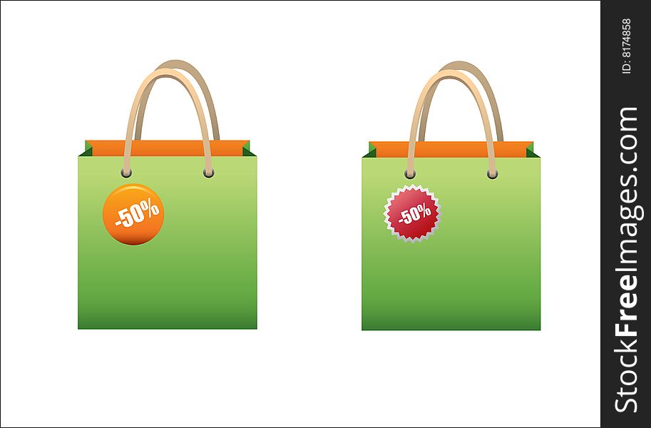 Green bags offers in white background