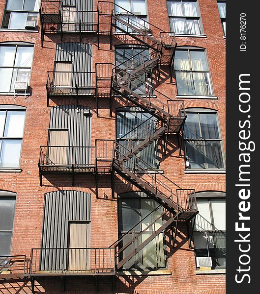 Brick building with fire exit staircase