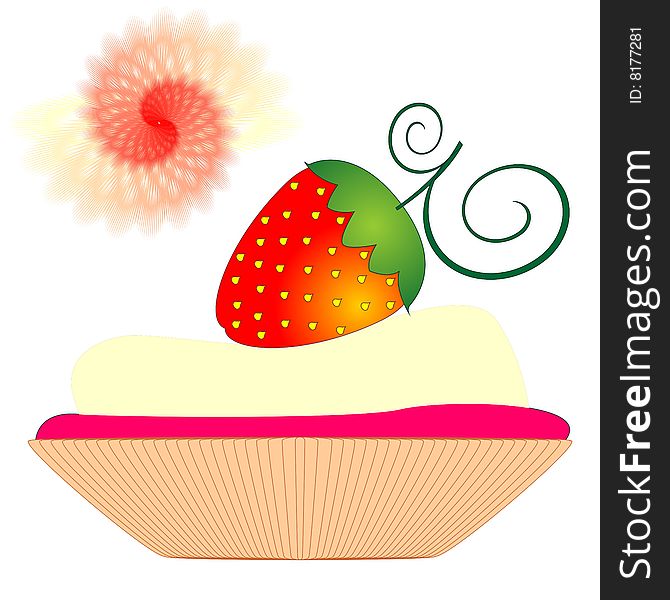 Cupcake with cream, decorated strawberry berry, isolated on a white background. Cupcake with cream, decorated strawberry berry, isolated on a white background.