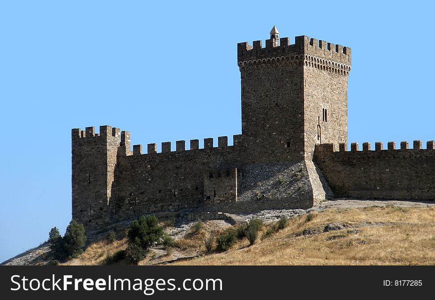 Medieval fortress, wall, tower. city Sudak Ukraine, Crimea