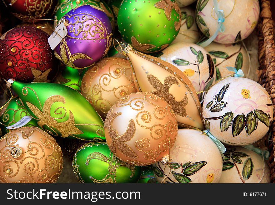 Collection of Christmas ornaments, in horizontal orientation