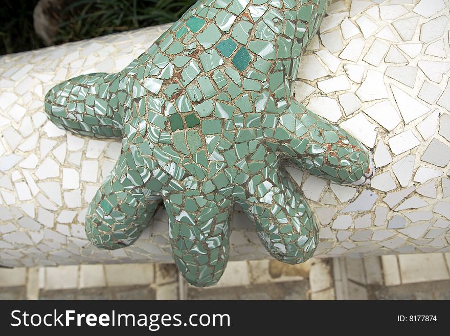 hand of the gecko in park guell. hand of the gecko in park guell