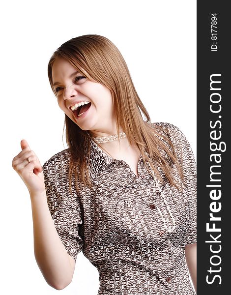 Image of the happy beautiful young girl laughing