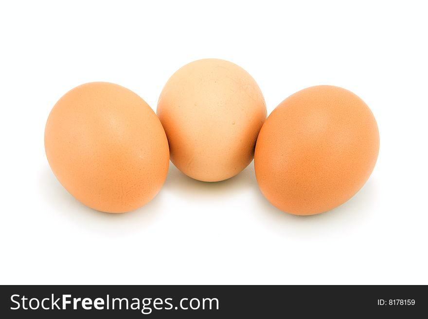 Three eggs. Isolated on white background. Three eggs. Isolated on white background.