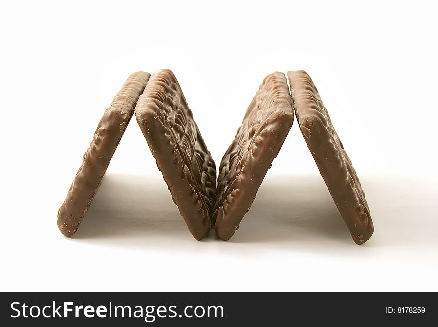 Chocolate cookies on a white background