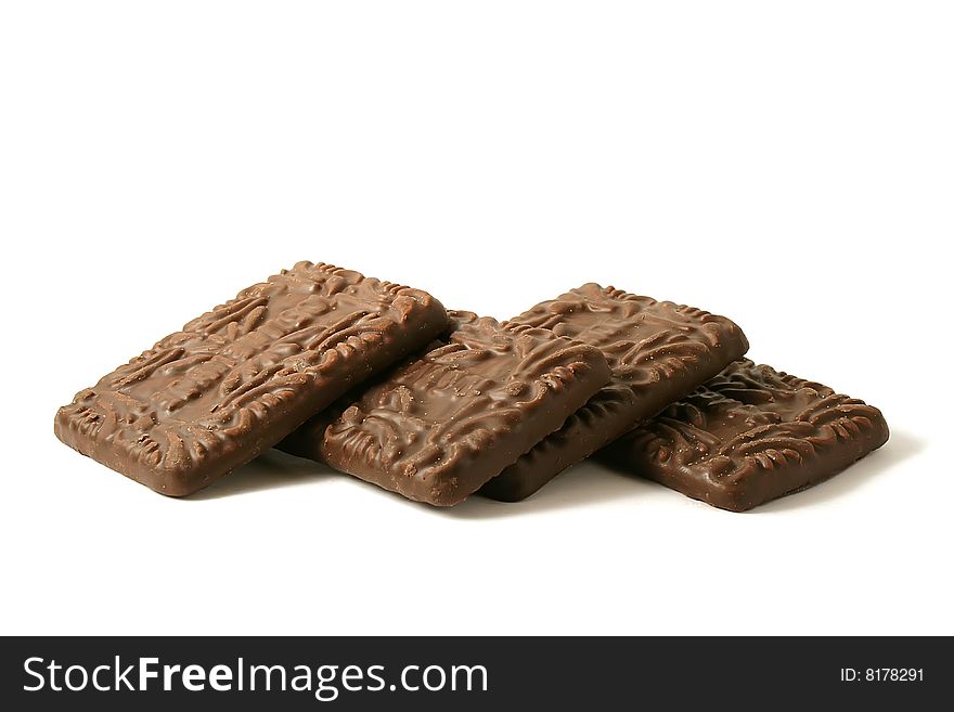 Chocolate cookies on a white background