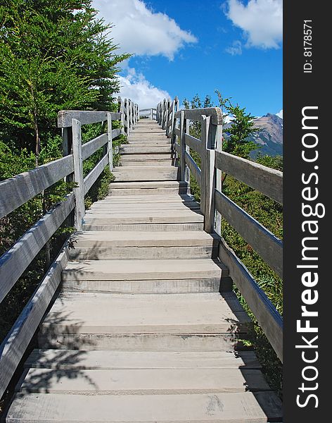 Stairs on a wooden walk way. Stairs on a wooden walk way