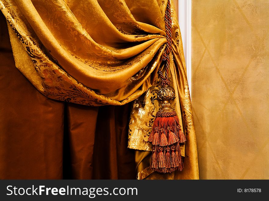 Curtain with an ornament in the modern apartment