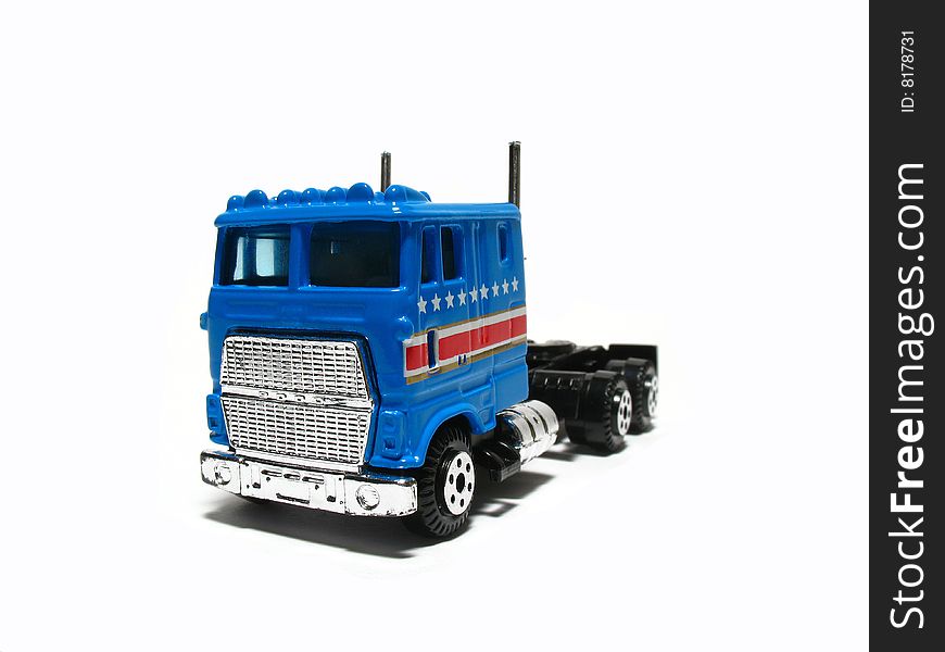 Blue toy truck on white background