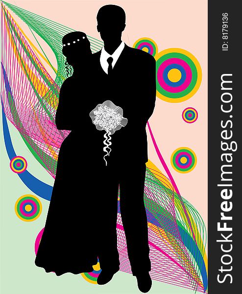 Bride and bridegroom, man and girl, vector