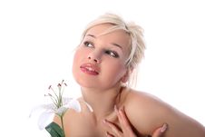 Woman With Madonna Lily Stock Photography