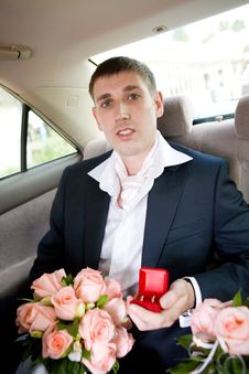Groom In The Car Royalty Free Stock Photography
