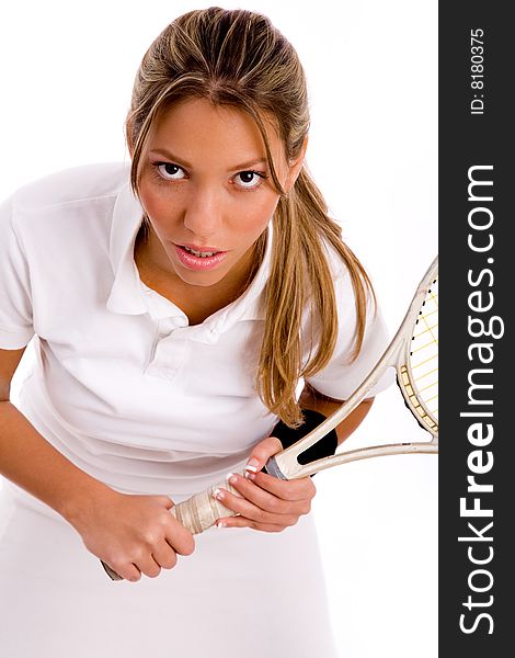 Portrait of young professional looking at camera with white background