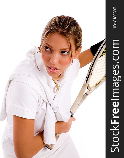 Portrait of young professional looking at camera with white background