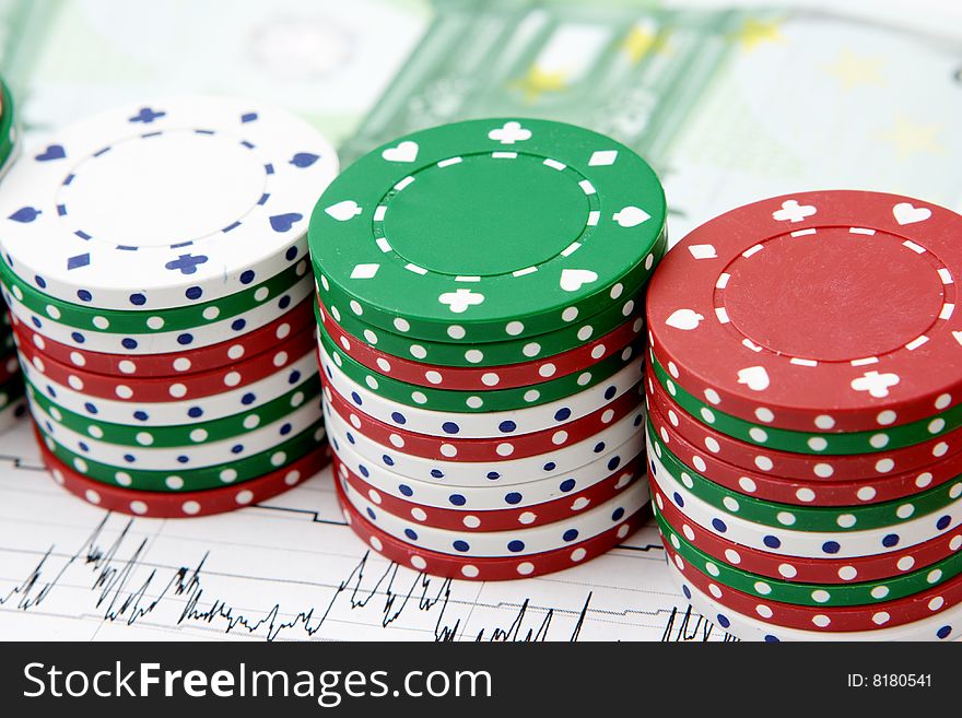 Colorful stacks of poker chips. Series of casino. Colorful stacks of poker chips. Series of casino