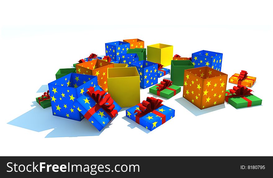 Opened gift boxes - 3d isolated illustration on white
