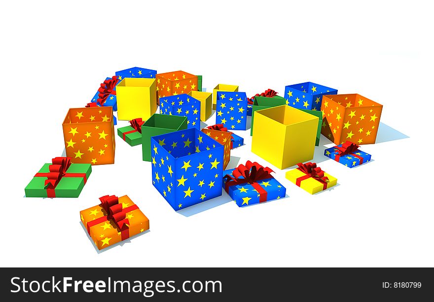 Opened gift boxes - 3d isolated illustration on white