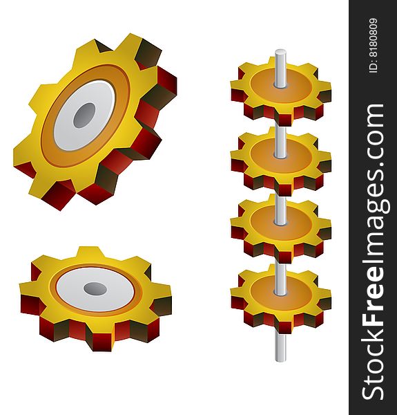 Gear wheel yellow red white background