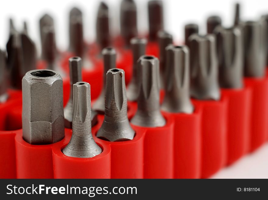 Stock pictures of interchangable screw tips in screwdrivers. Stock pictures of interchangable screw tips in screwdrivers