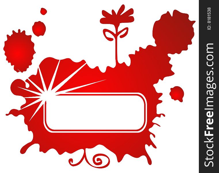 Red grunge frame with flowers isolated on a white background.