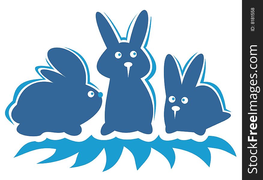 Three cartoon rabbits isolated on a white background. Three cartoon rabbits isolated on a white background.