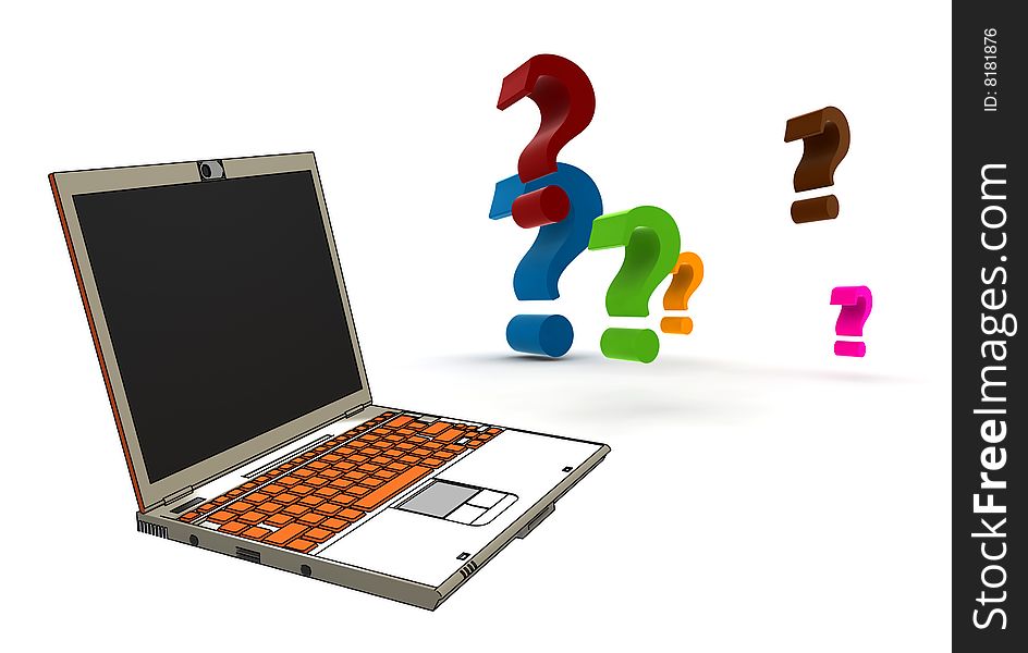 Modern Laptop With Question-marks