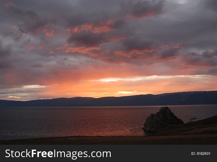 Beautiful sunset on lake Baikal