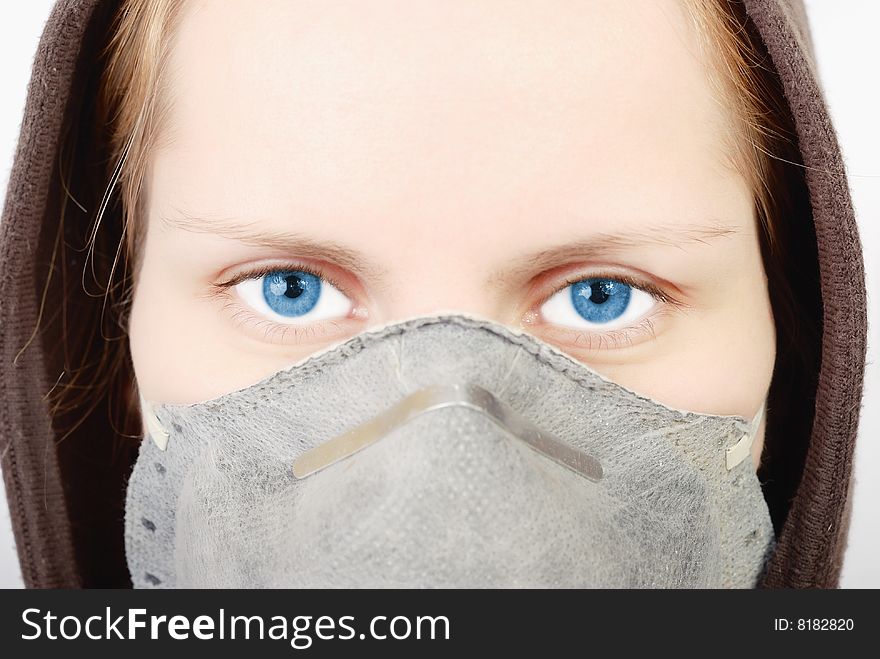 Girl Wearing A Respirator