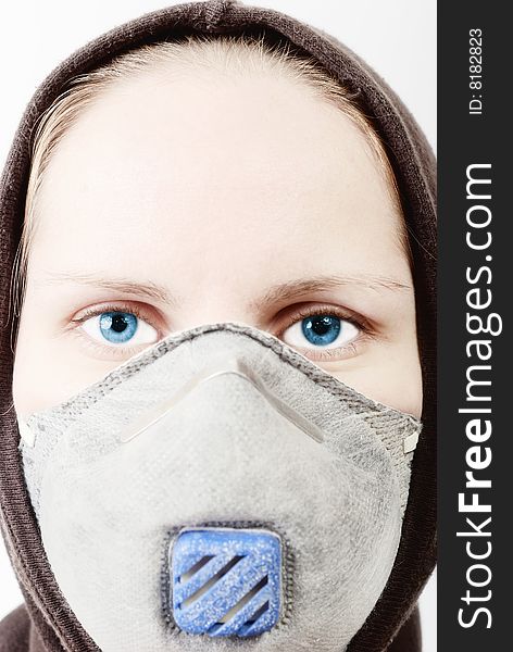 Photo of a girl wearing a respirator